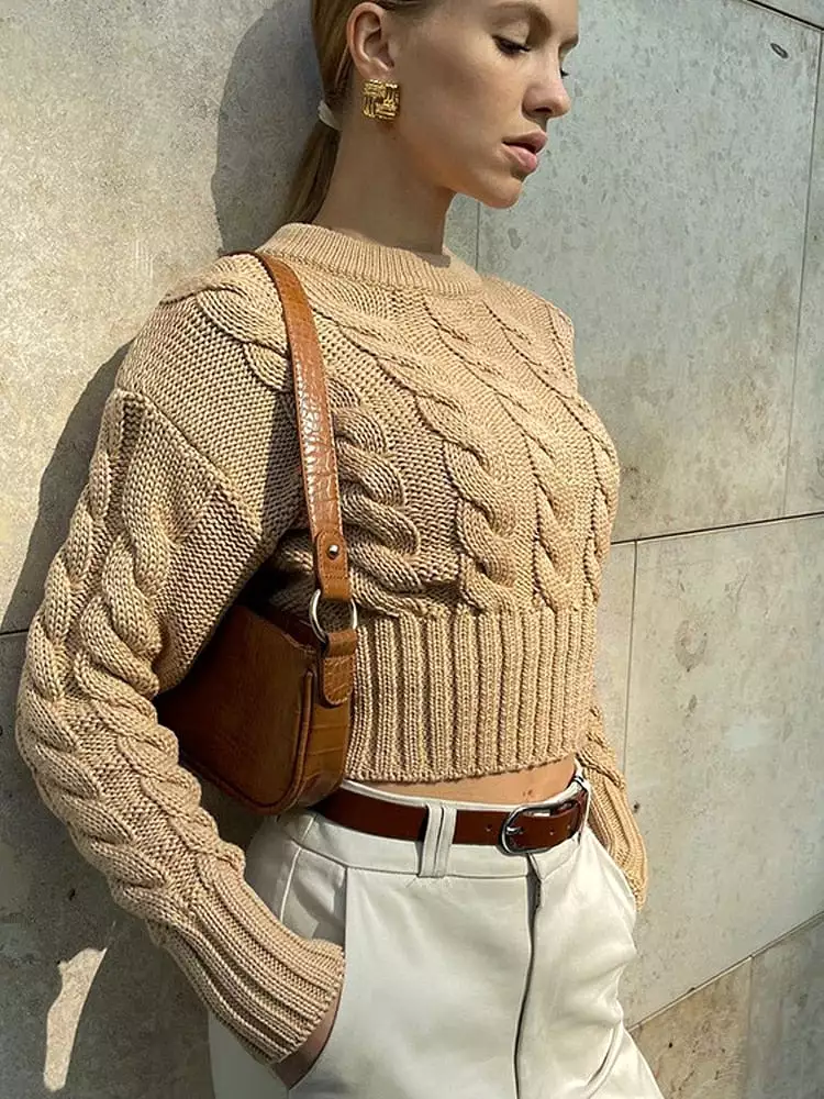 Women Knitted Twist Crop Sweet Sweater Jumpers O-neck Casual Autumn Winter Long Sleeve Ladies Sweaters 2022 New Warm Pullover