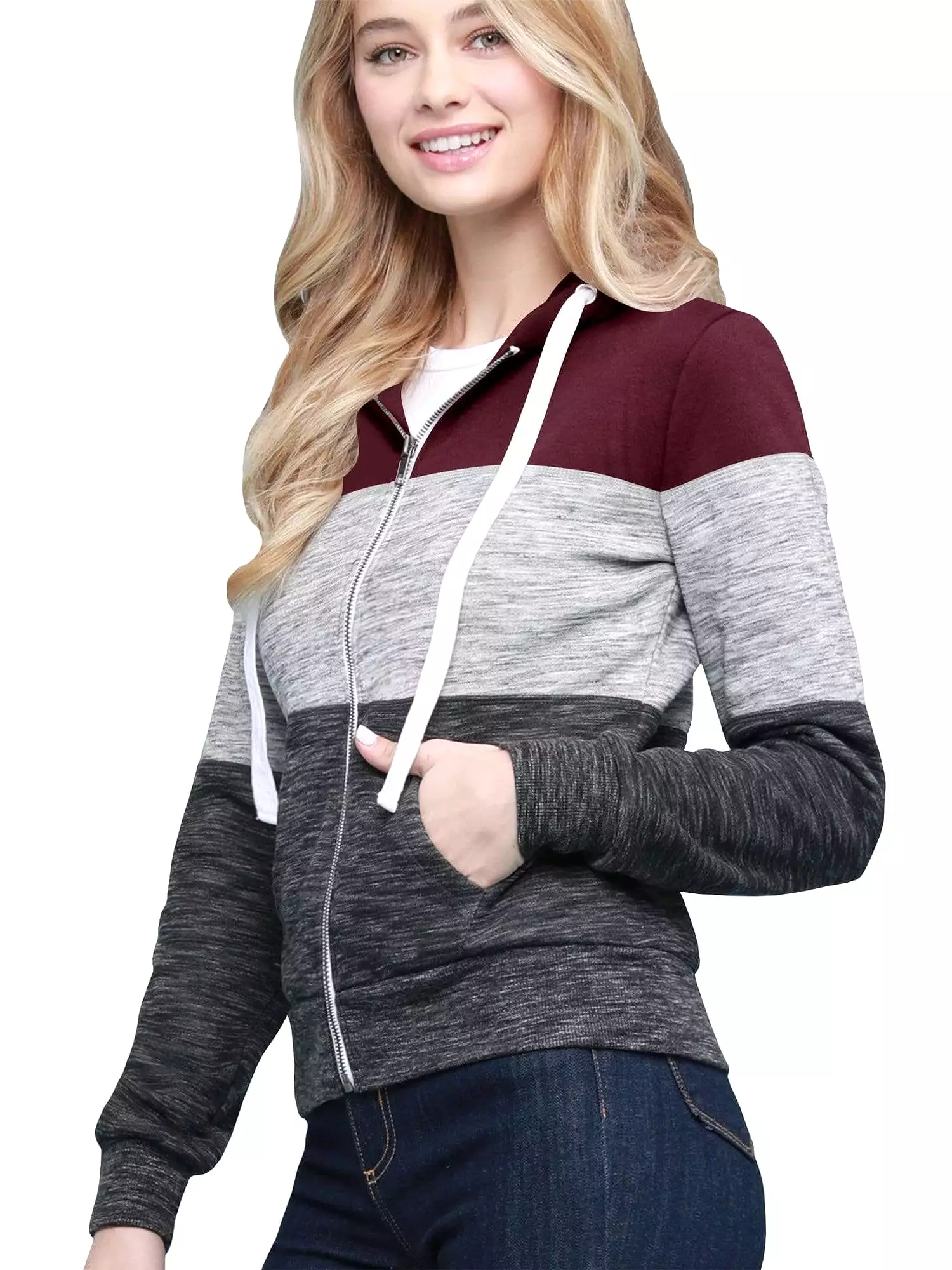 Women's Active Casual Zip-up Color Block Hoodie Sweatshirt