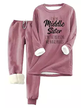 Women's Letter Print Cozy Fleece Hoodie and Tracksuit Pants Set