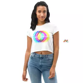 Women's Short Sleeve Fire Spinner White Crop T-Shirt