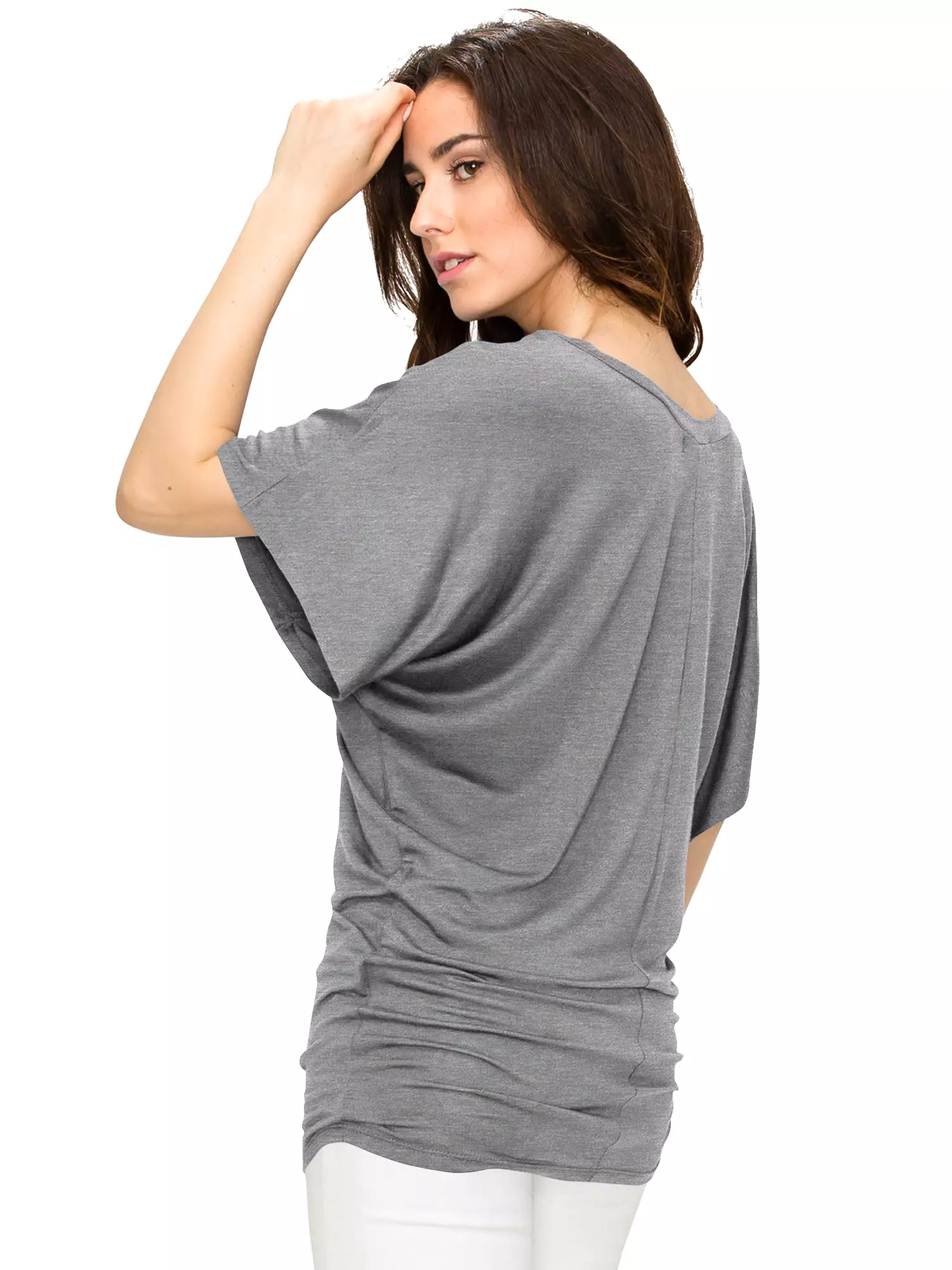 Women's Solid Short Sleeve V Neck Dolman Top