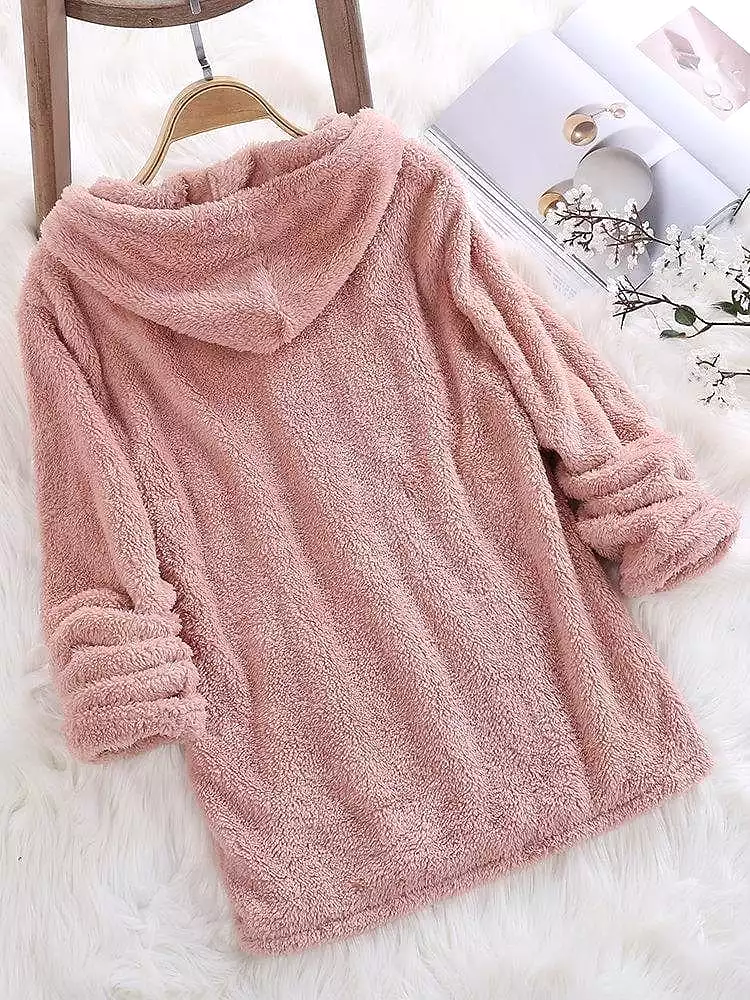 Women's Teddy Sherpa Fleece Hoodie Sweatshirt for Winter