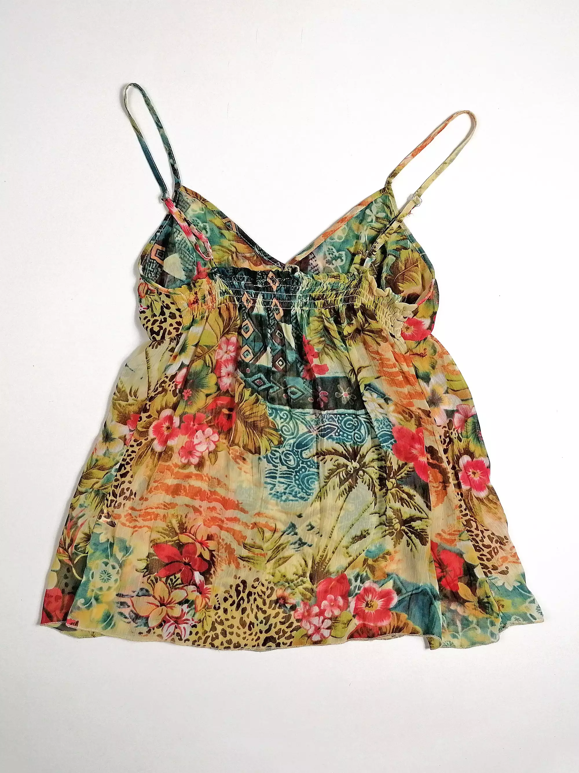 Y2K Baby-doll Top Tropical Print - size S-M